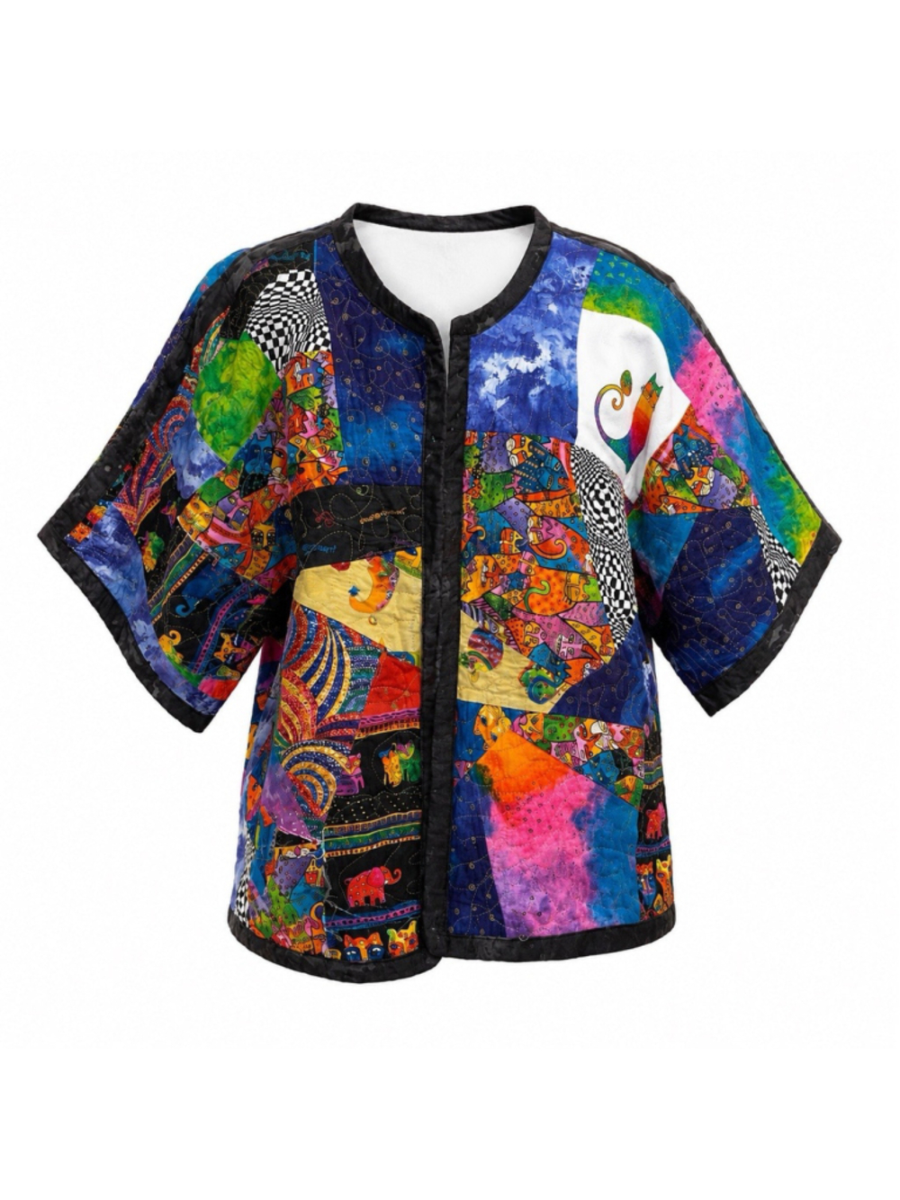 VTG Handmade One Of A Kind Celestial Patchwork Whimsical Cat Lady Jacket 2X